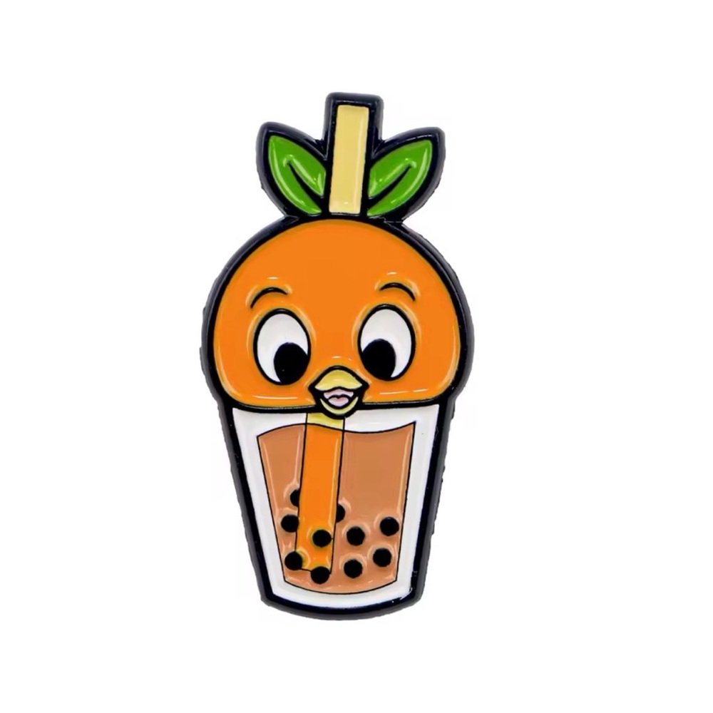Cute Orange Bird Bubble Tea Enamel Pin Disney Character - NEW